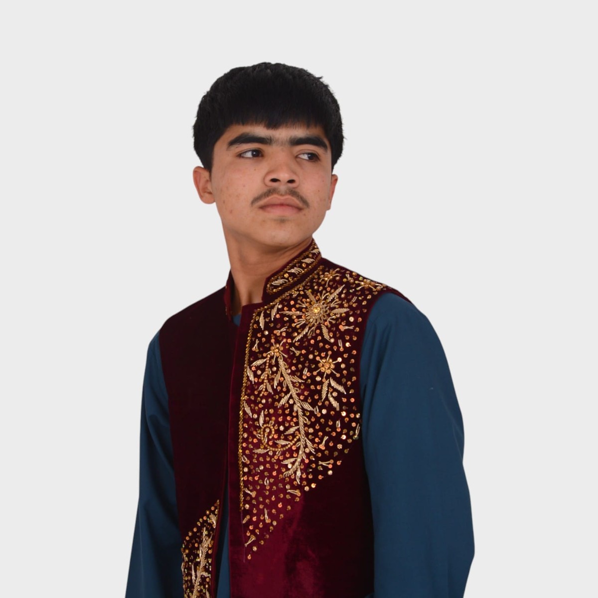 Sultan Charm – Embroidered Maroon Velvet Vest for Men 2