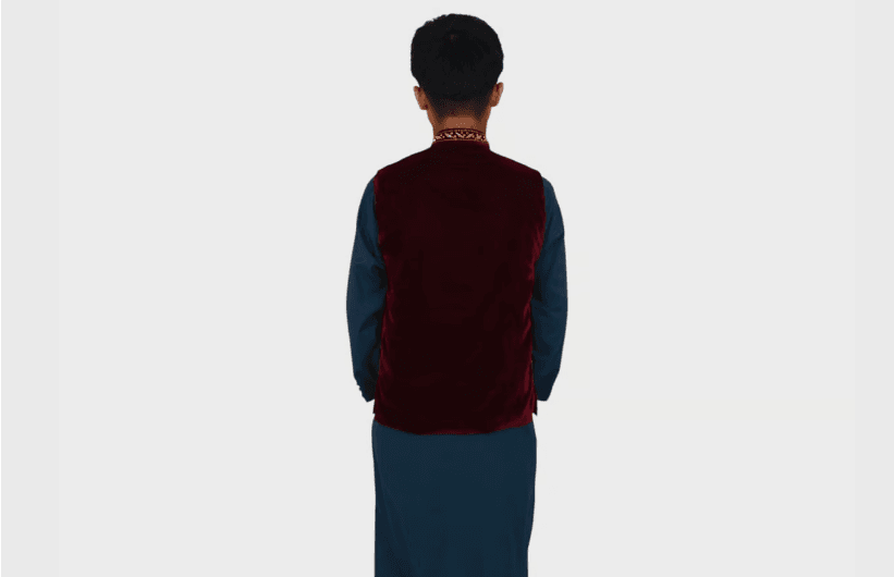Sultan Charm – Embroidered Maroon Velvet Vest for Men 3