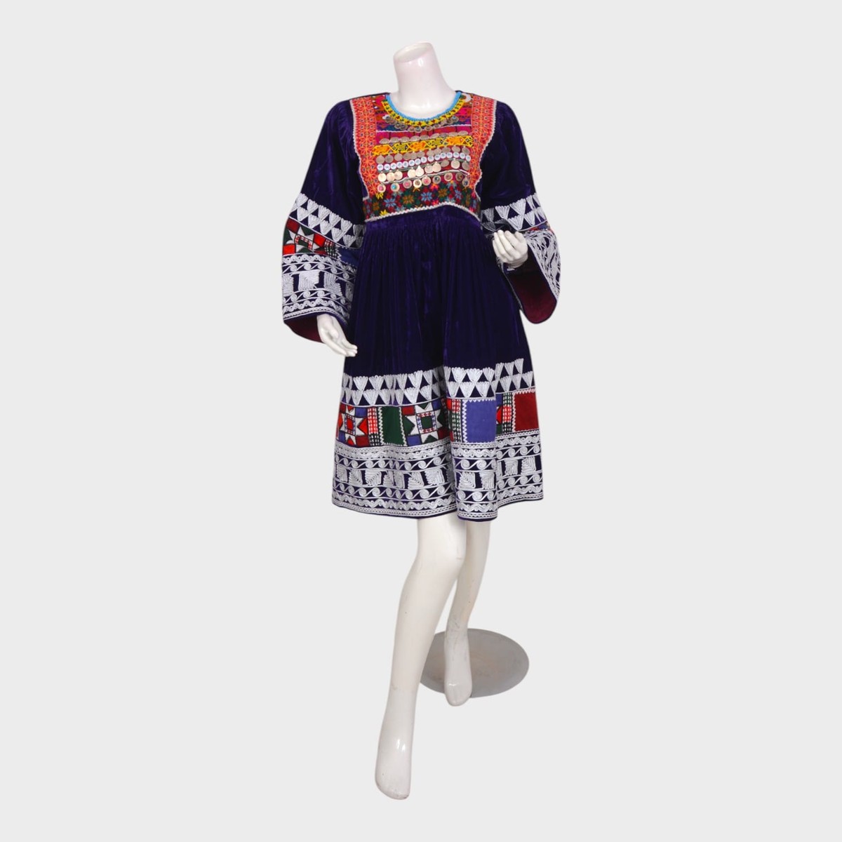 Laili Charm – Navy Velvet Afghani Dress 1
