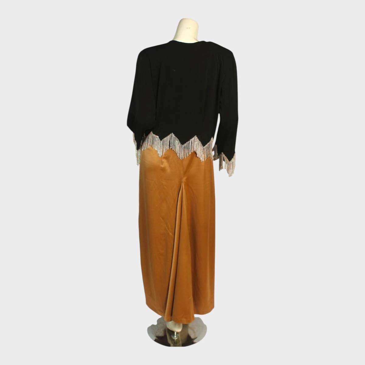Golden Ember Satin Dress with Beaded Black Shrug 2