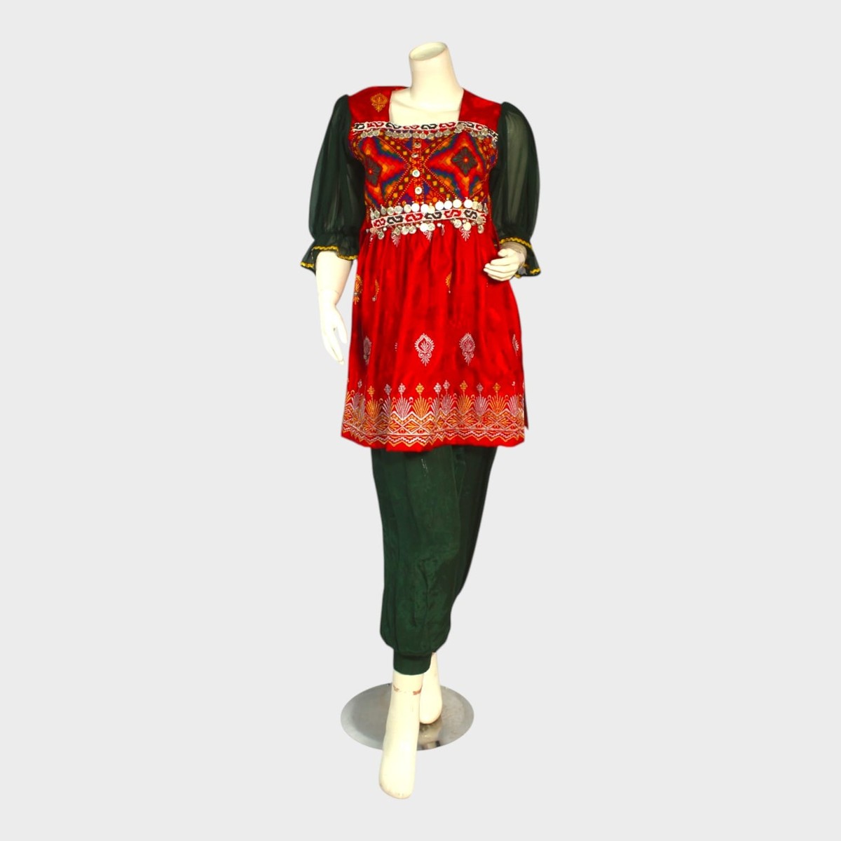 Royal Red Afghani Embroidered Dress 1
