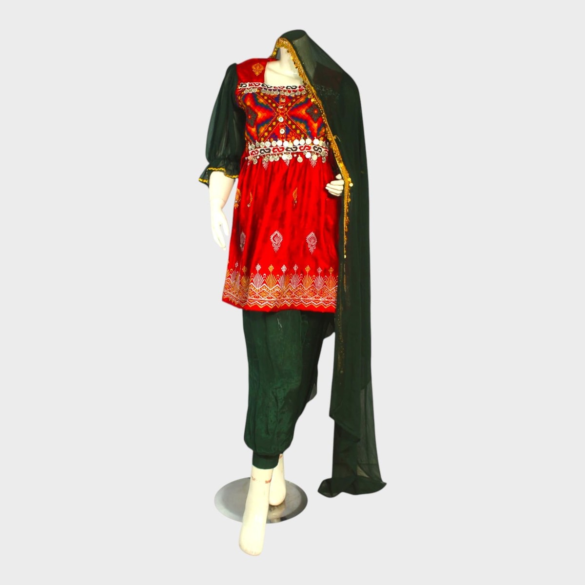 Royal Red Afghani Embroidered Dress 5