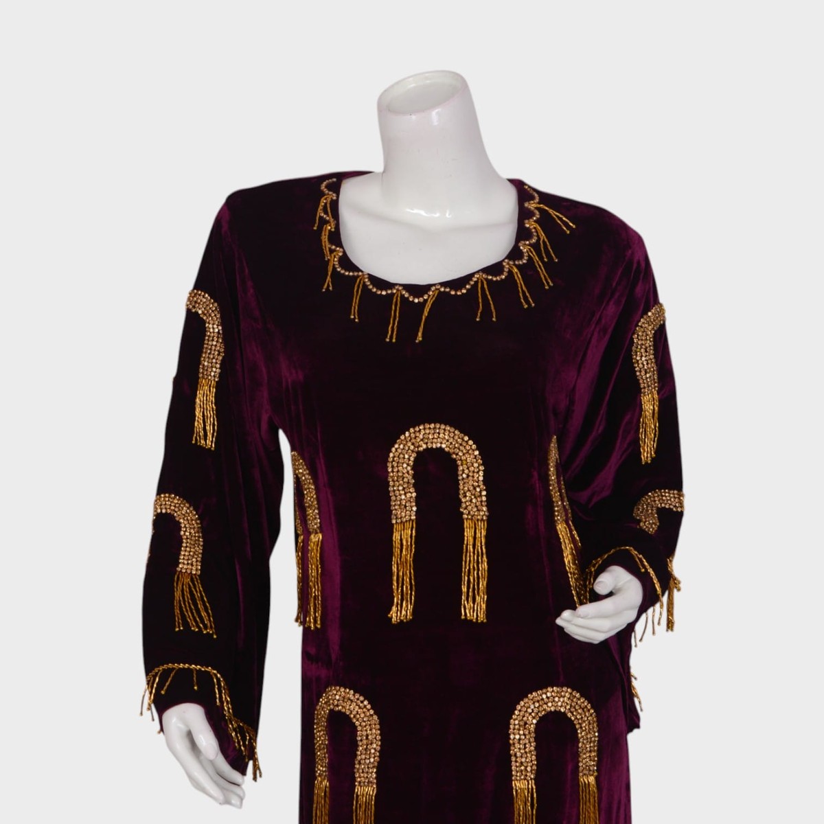 Royal Maroon Velvet Tassel Dress 1