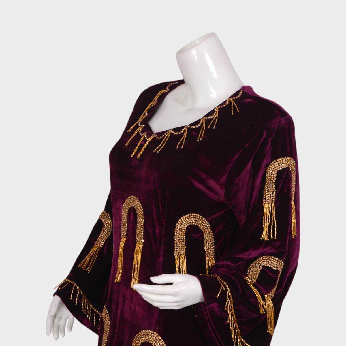 Royal Maroon Velvet Tassel Dress 3