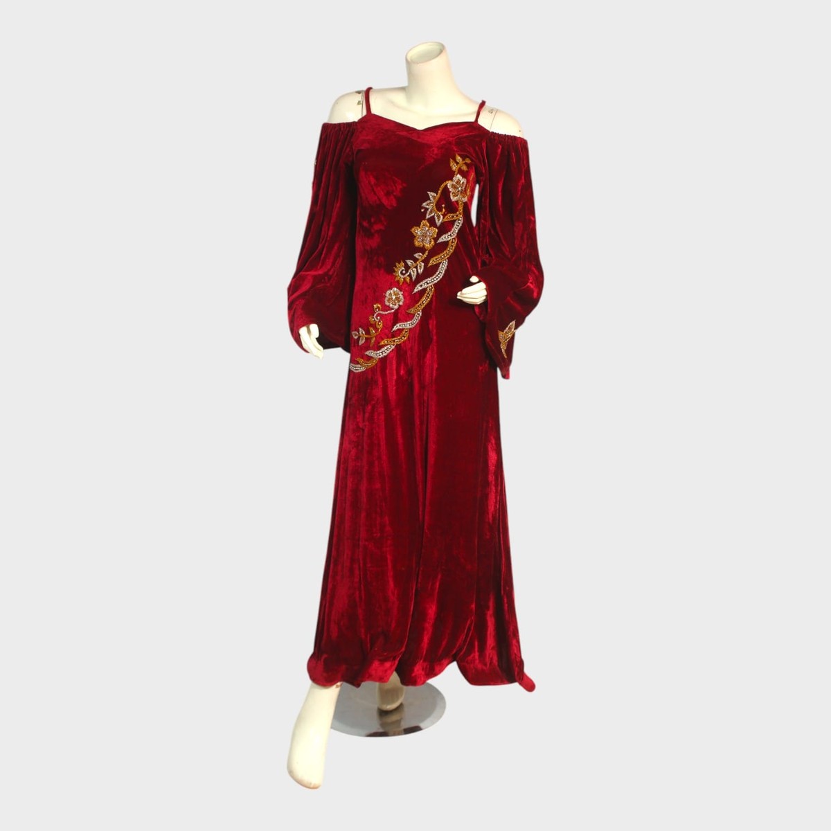 Crimson Bloom Cold-Shoulder Gown 1
