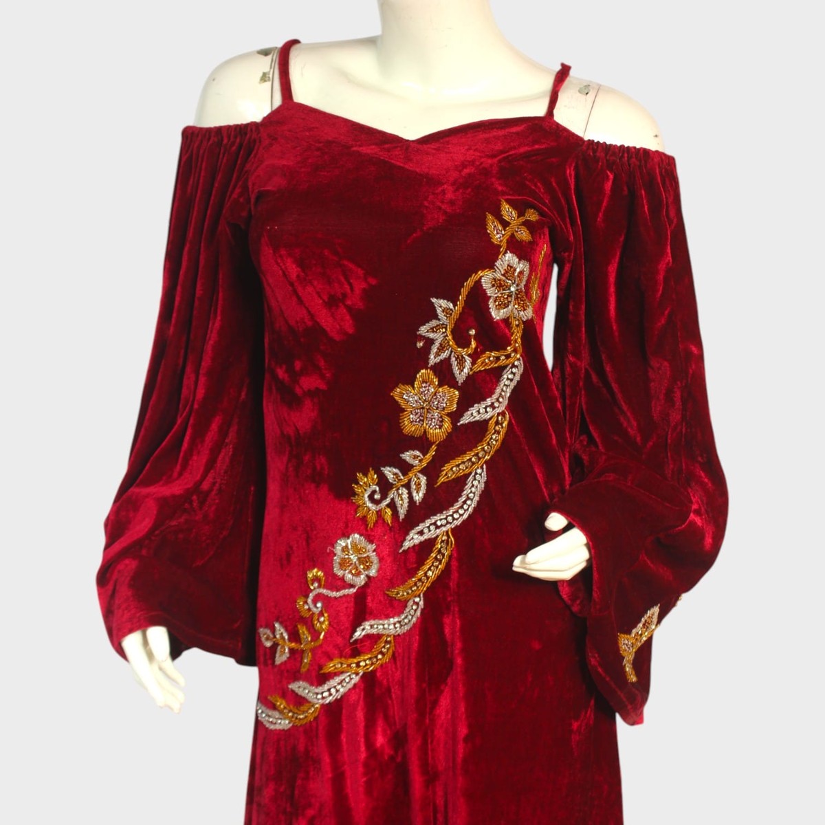 Crimson Bloom Cold-Shoulder Gown 3