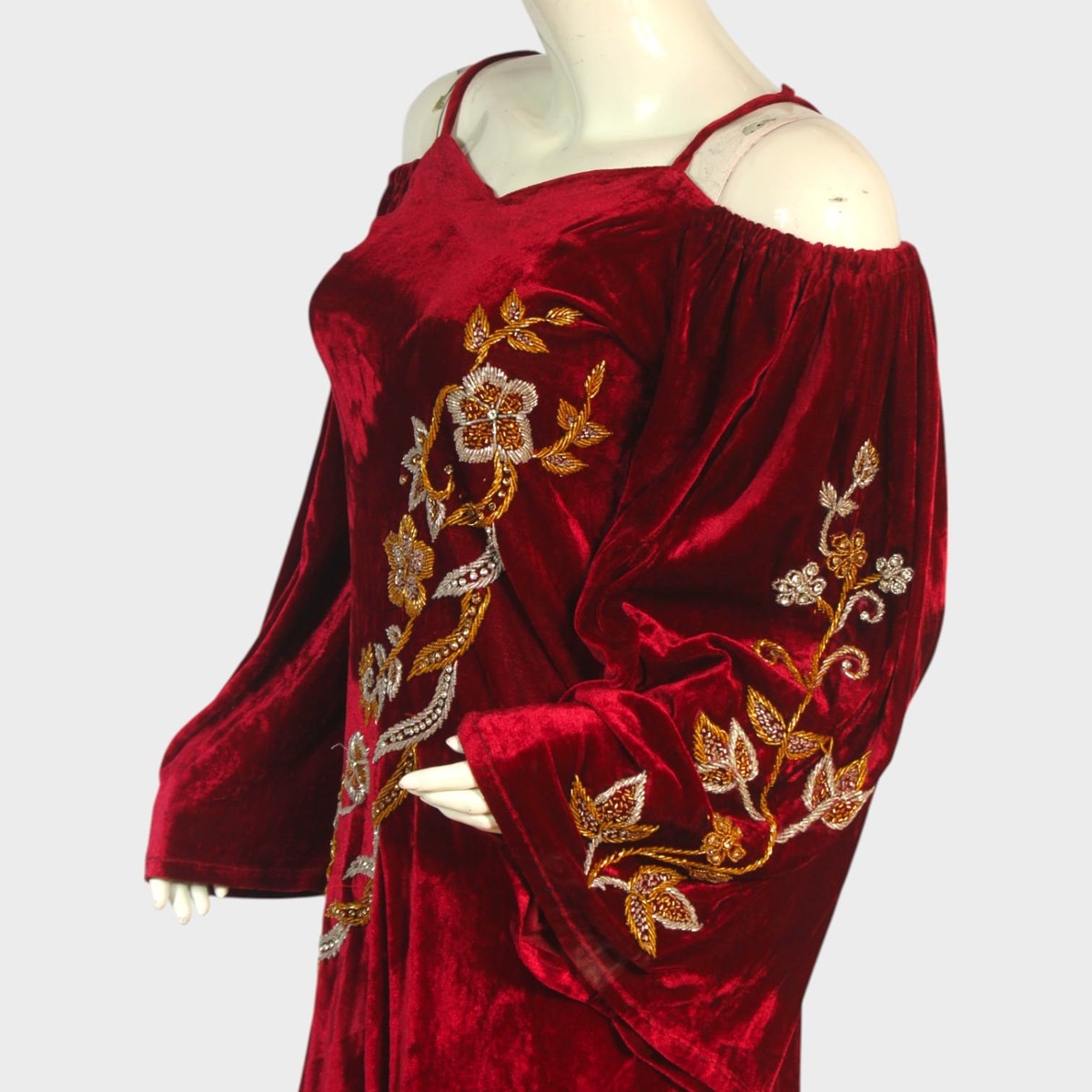 Crimson Bloom Cold-Shoulder Gown 2