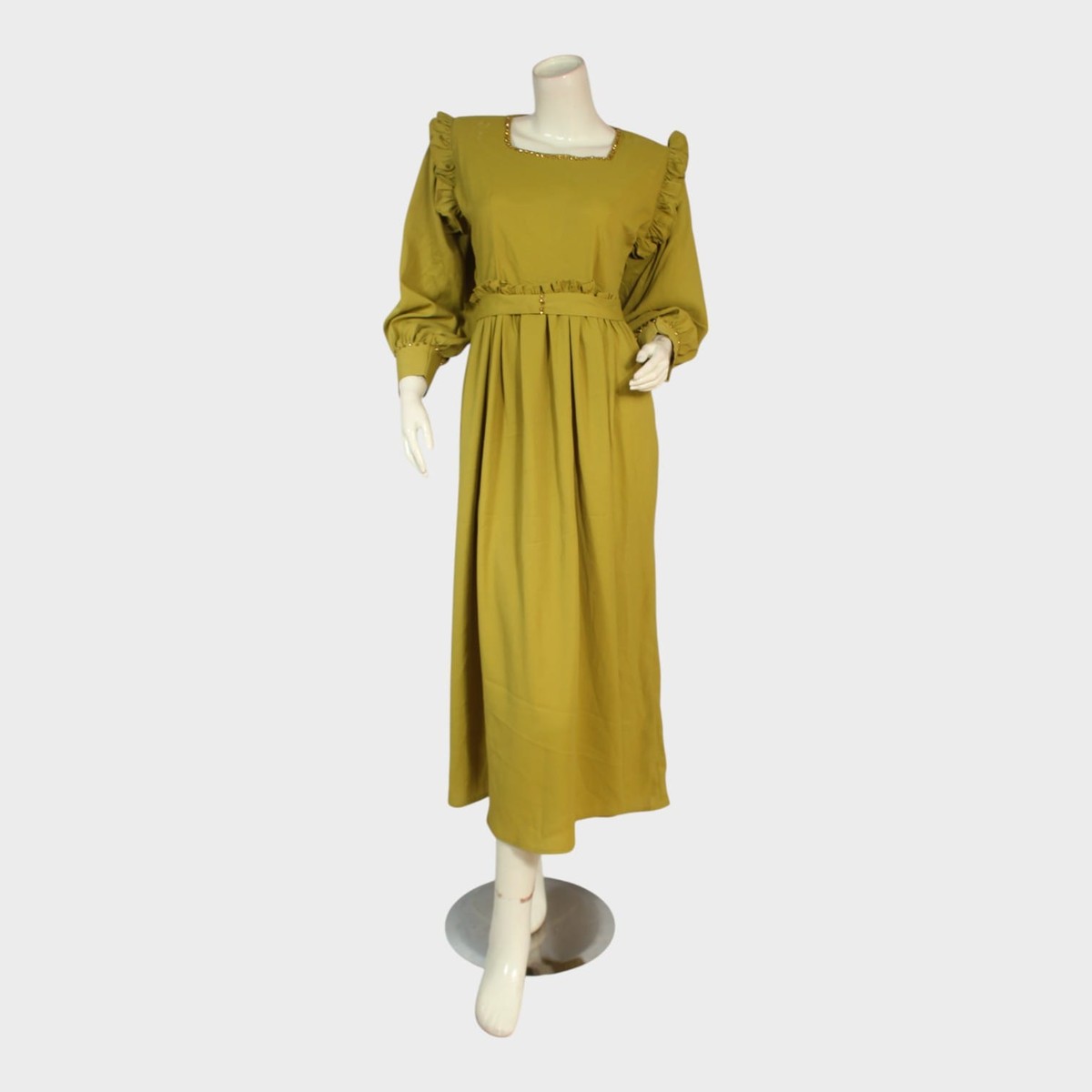 Olive Ruffle Modest Maxi Dress 1