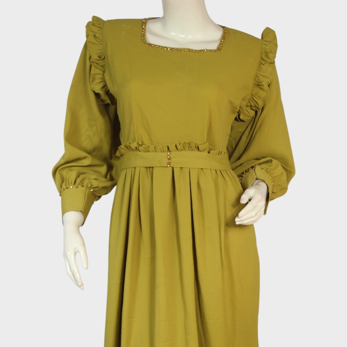 Olive Ruffle Modest Maxi Dress 2