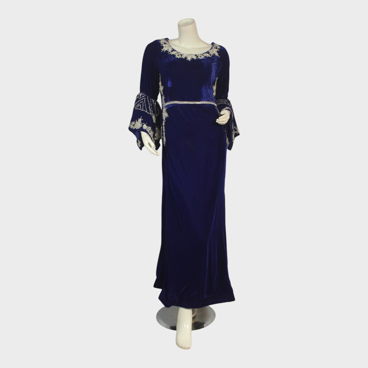 Sapphire Elegance Embroidered Velvet Gown 1