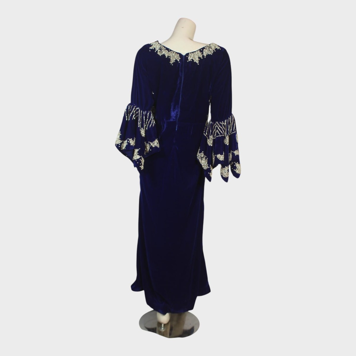 Sapphire Elegance Embroidered Velvet Gown 3