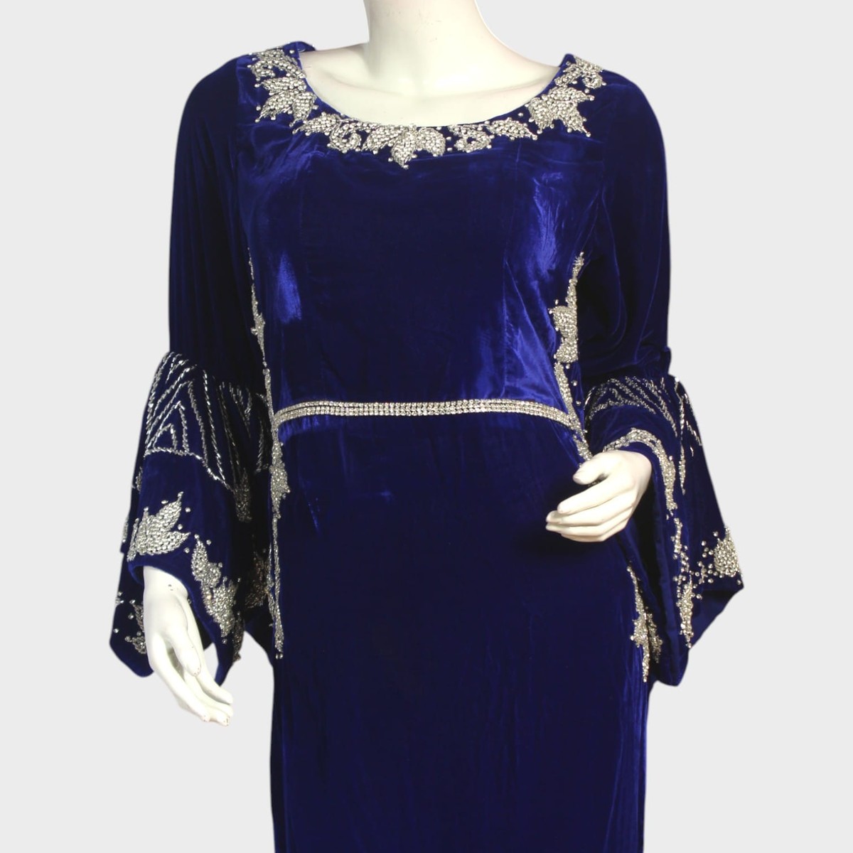 Sapphire Elegance Embroidered Velvet Gown 4