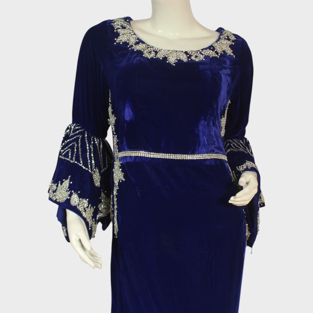 Sapphire Elegance Embroidered Velvet Gown 2