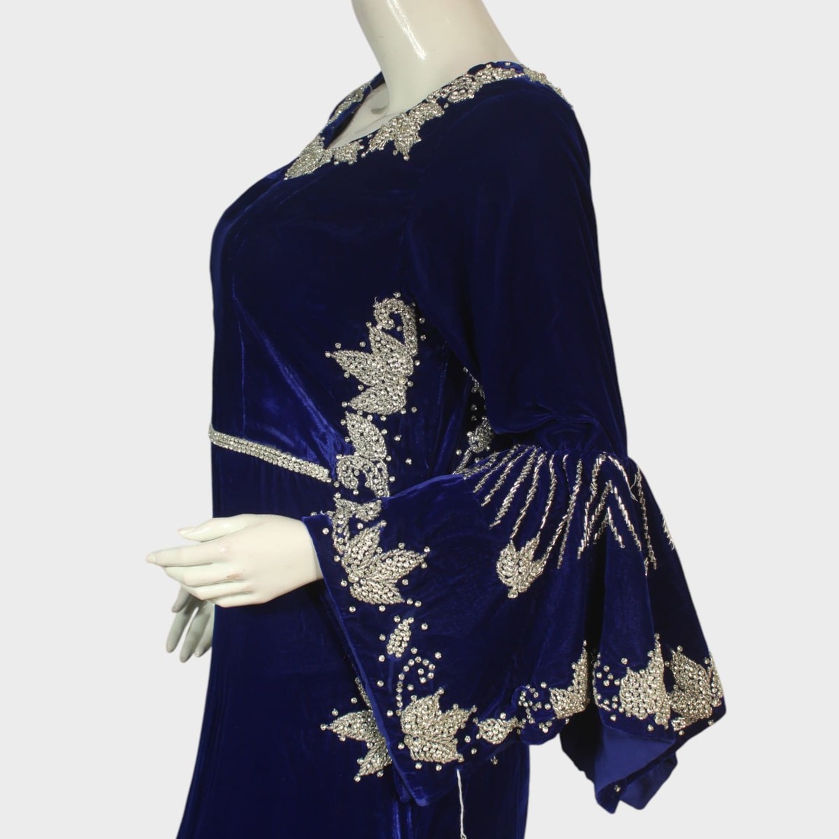 Sapphire Elegance Embroidered Velvet Gown 5