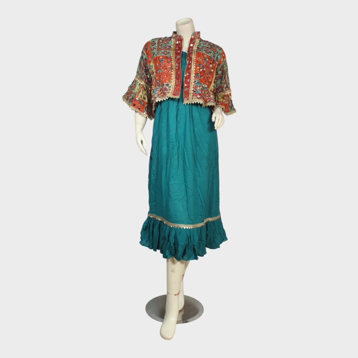 Turquoise Charm Dress with Embroidered Jacket 2