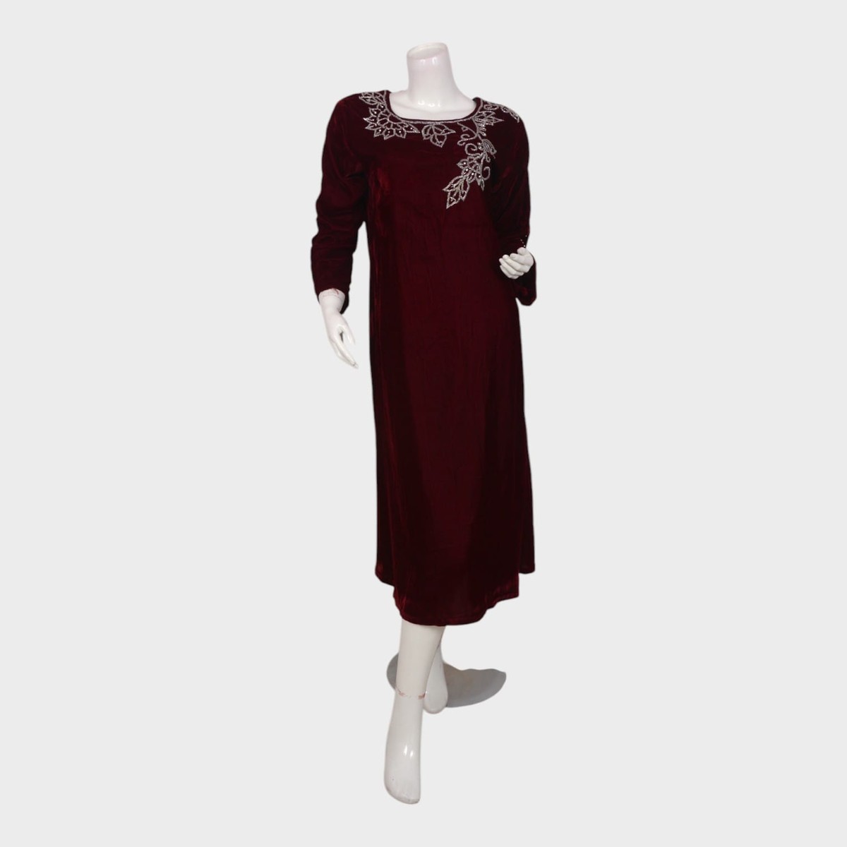 Burgundy Bloom Velvet Dress 1