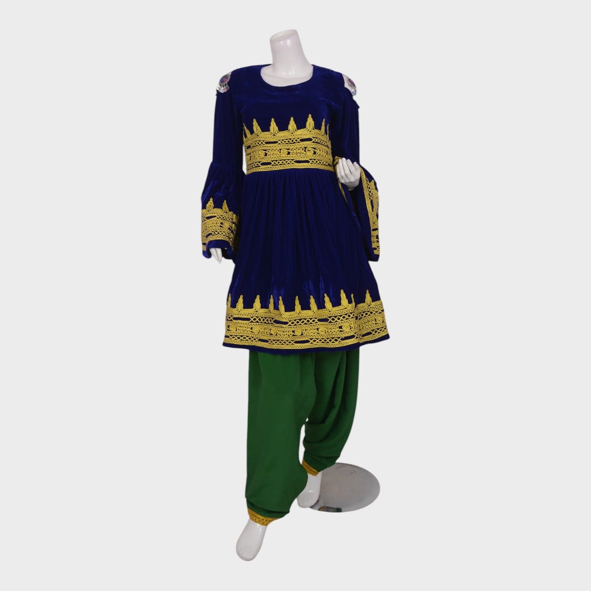 Royal Blue & Gold Pashtun Dress 1