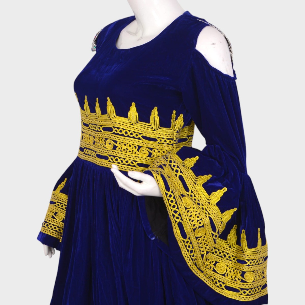 Royal Blue & Gold Pashtun Dress 4