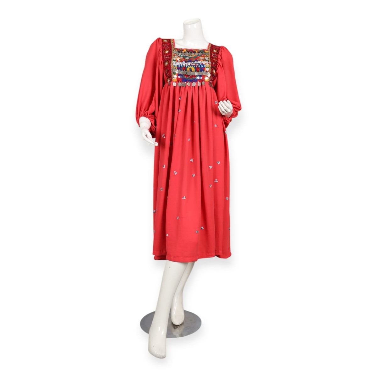 Afghan Dress – Red Embroidered Maxi Dress – Traditional 3