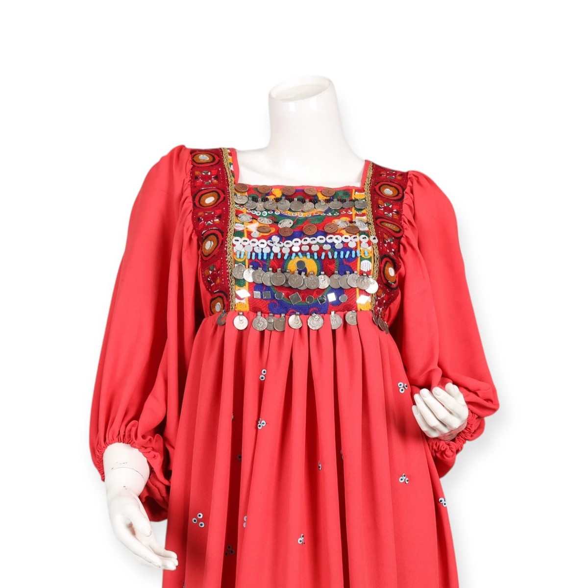 Afghan Dress – Red Embroidered Maxi Dress – Traditional 1