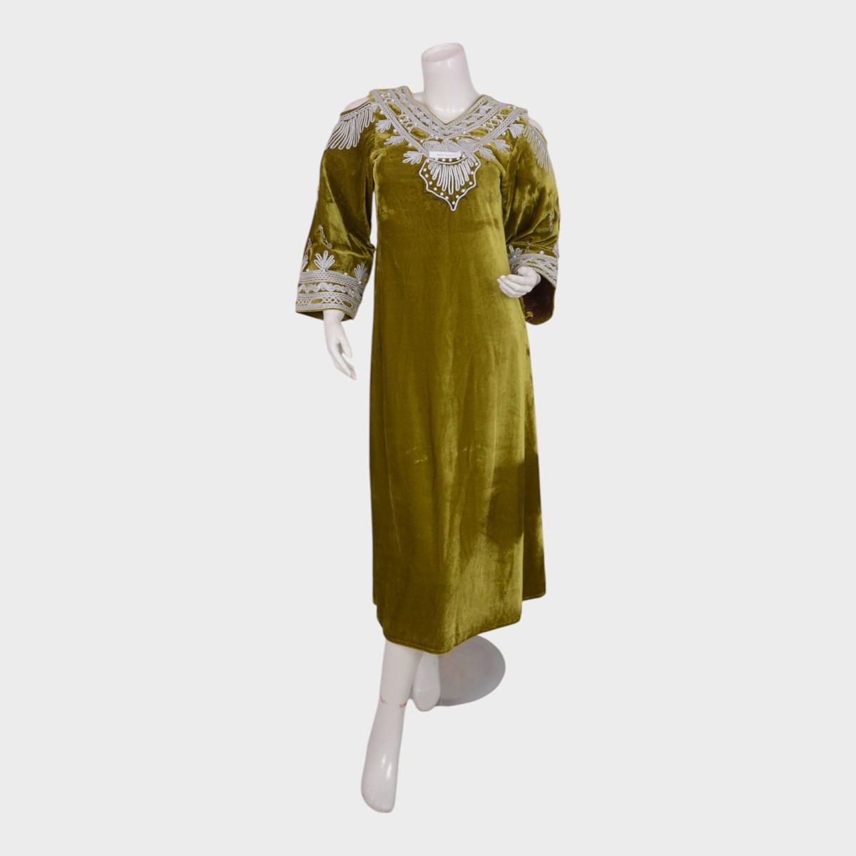 Naghma Olive Velvet Dress Handmade 4