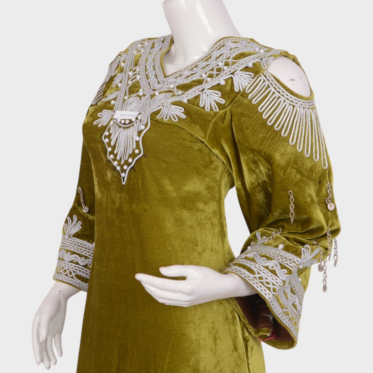 Naghma Olive Velvet Dress Handmade 1