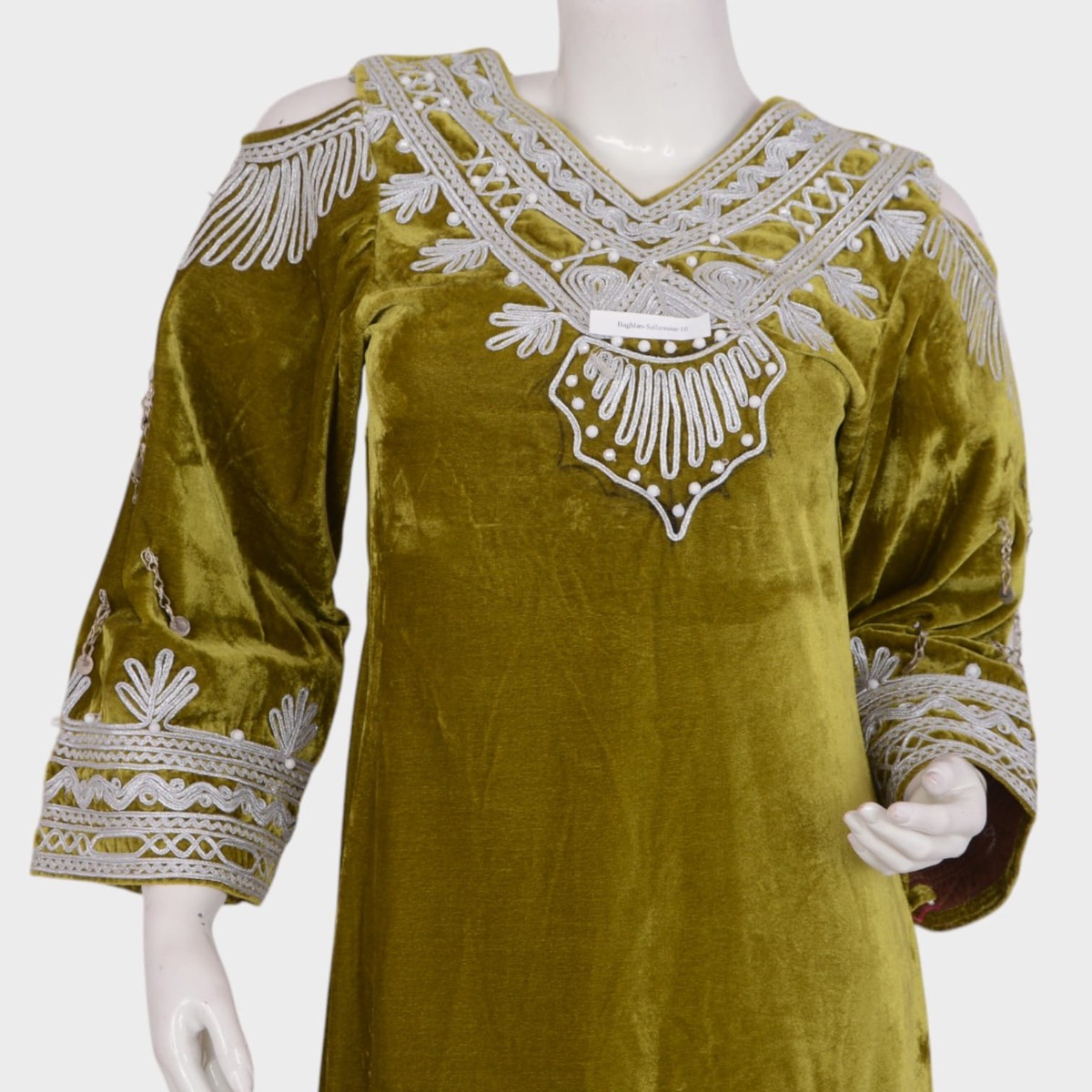 Naghma Olive Velvet Dress Handmade 3