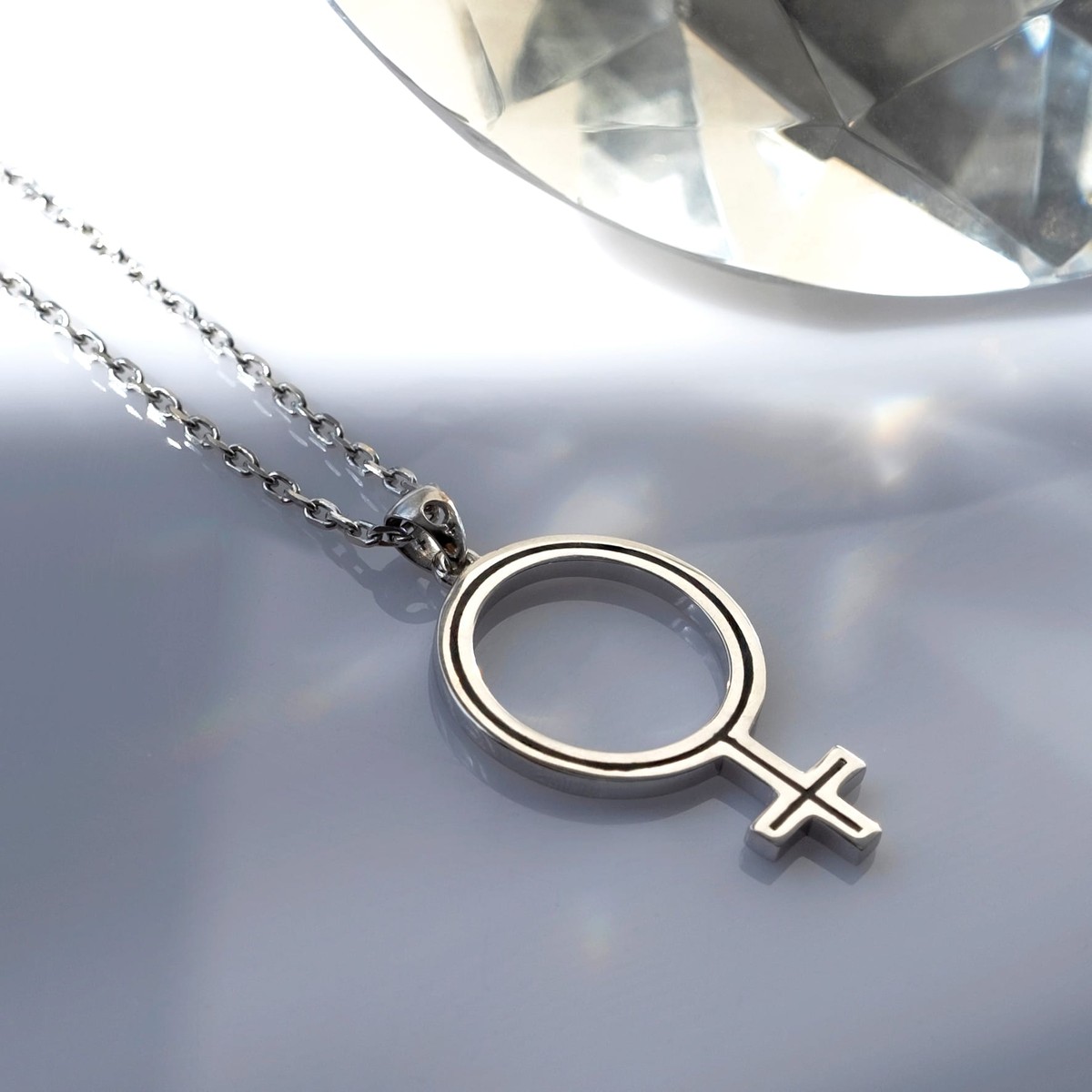 Venus Symbol Necklace - Sterling Silver Female Symbol Pendant - Purple Black Enamel - Custom Chain Length & Plating 6