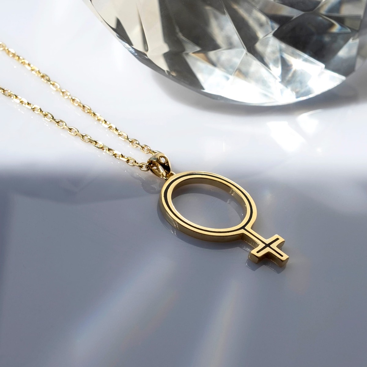 Venus Symbol Necklace - Sterling Silver Female Symbol Pendant - Purple Black Enamel - Custom Chain Length & Plating 4