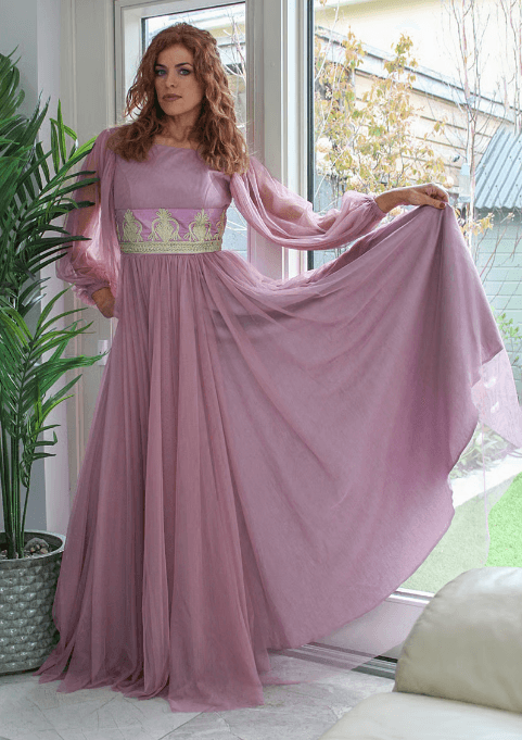Pink Maxi | Puffed Sleeve Long Fancy Maxi 4