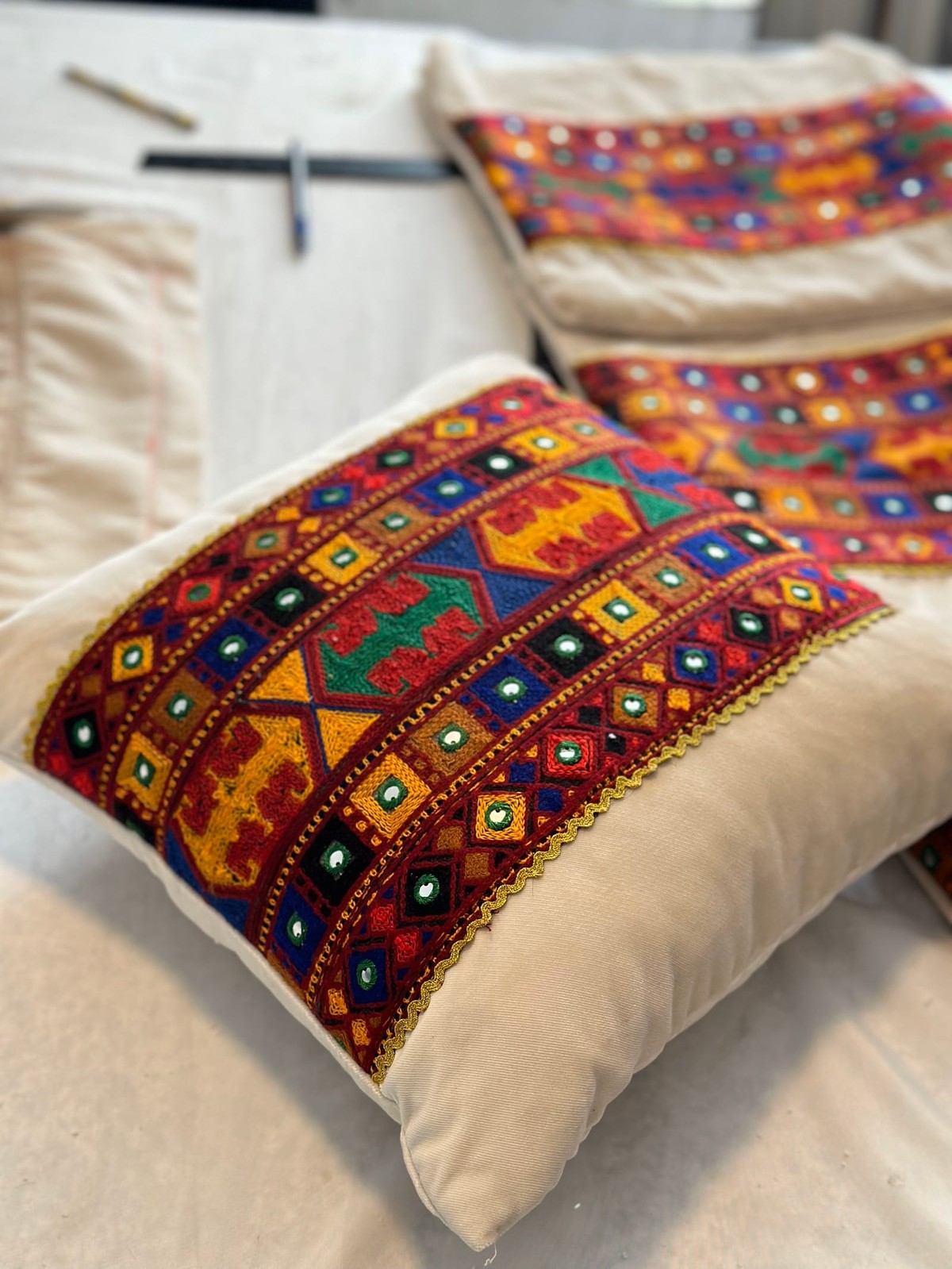 Tribal Pillow Cover Hand-Embroidered 1