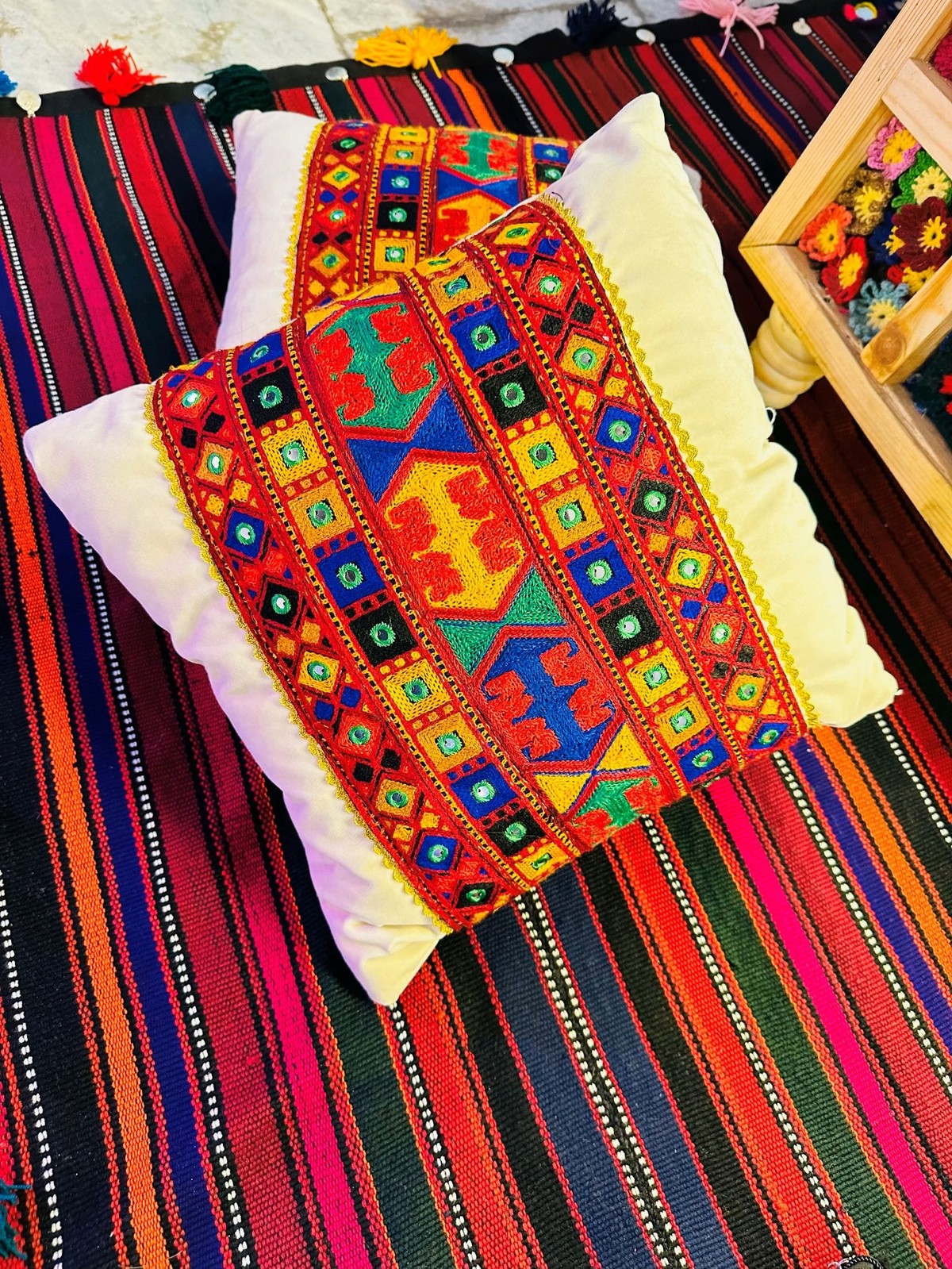 Tribal Pillow Cover Hand-Embroidered 2