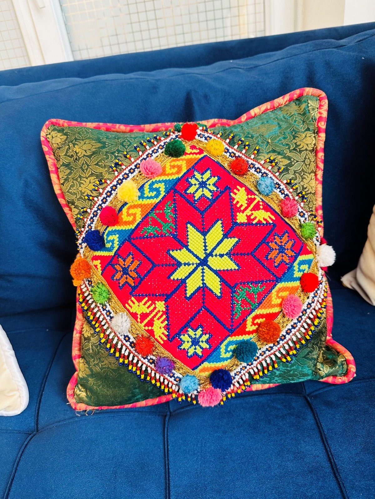 Hand-Embroidered Suzani Pillow Cover – Silk on Cotton | 45x45cm 5