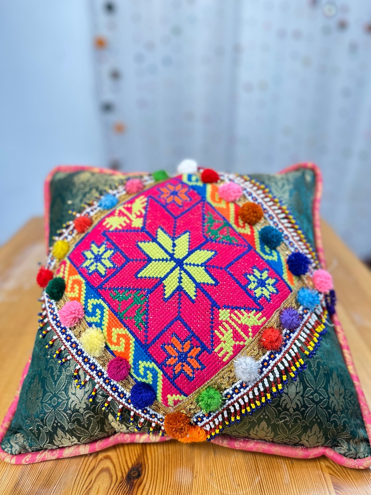 Hand-Embroidered Suzani Pillow Cover – Silk on Cotton | 45x45cm 3