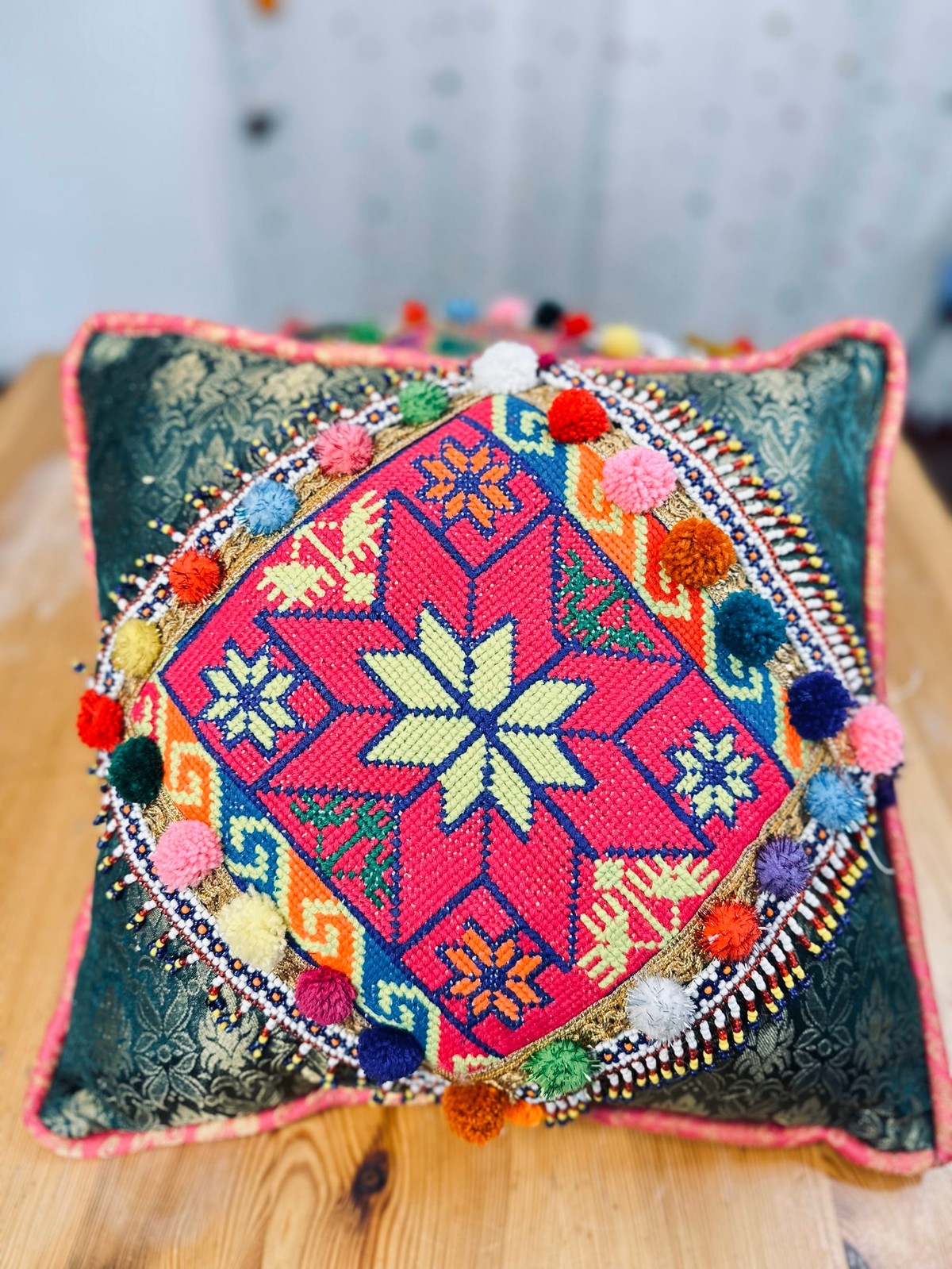 Hand-Embroidered Suzani Pillow Cover – Silk on Cotton | 45x45cm 6