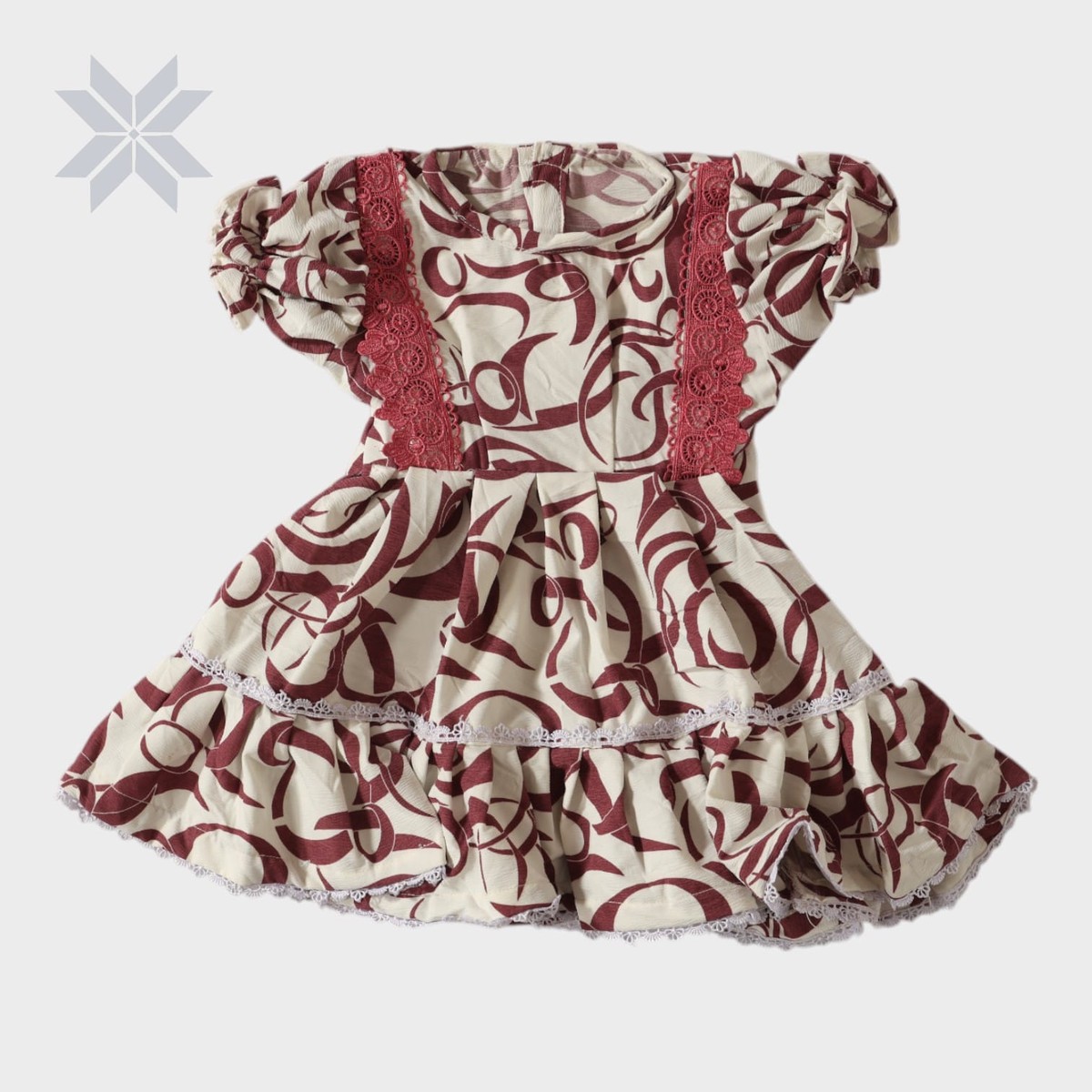 Roya Ruffle Dress – Cream & Maroon Printed Edition (Girls) 3