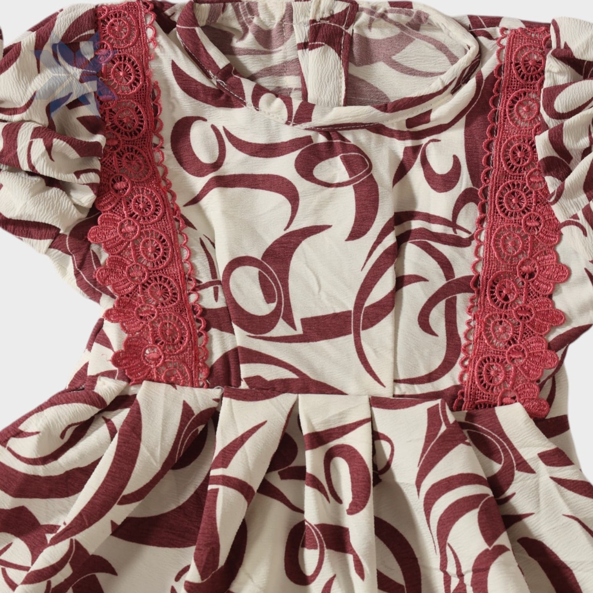 Roya Ruffle Dress – Cream & Maroon Printed Edition (Girls) 1