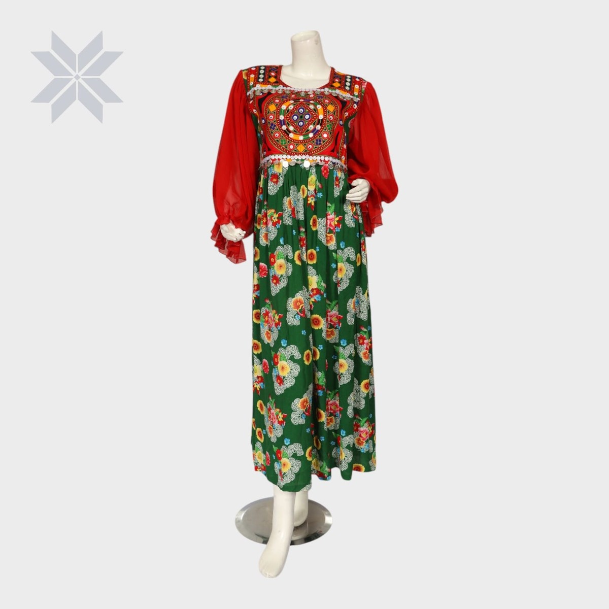 Gulbahar Balochi Maxi – Red & Green Floral Edition 1