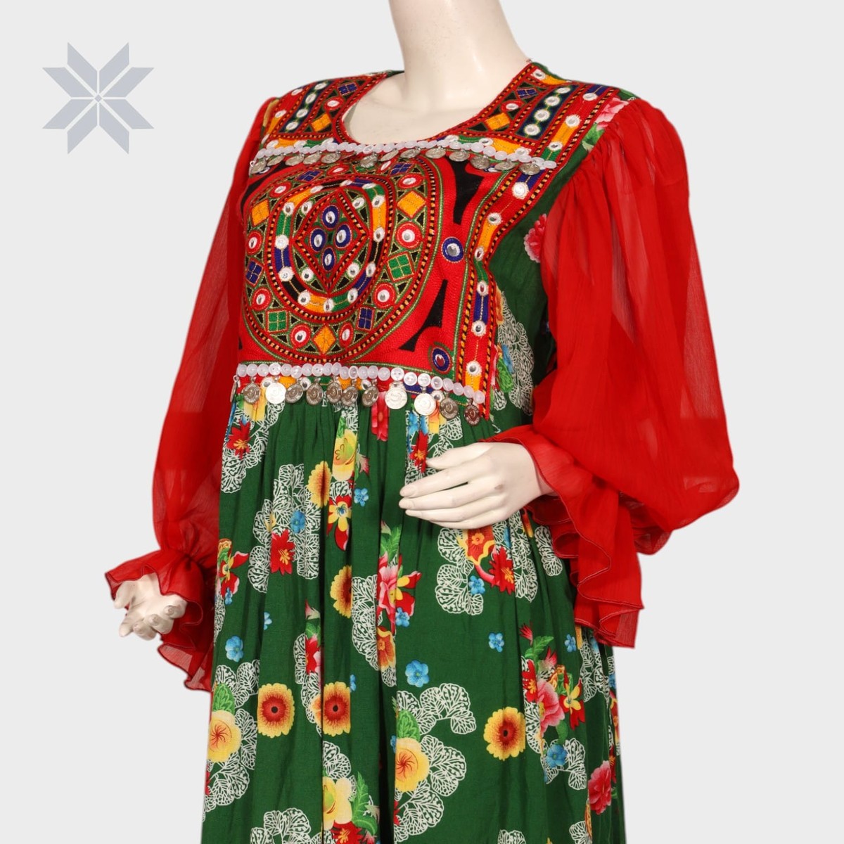 Gulbahar Balochi Maxi – Red & Green Floral Edition 5