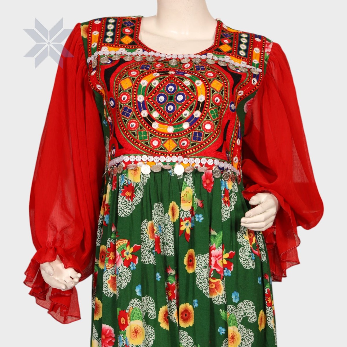 Gulbahar Balochi Maxi – Red & Green Floral Edition 2