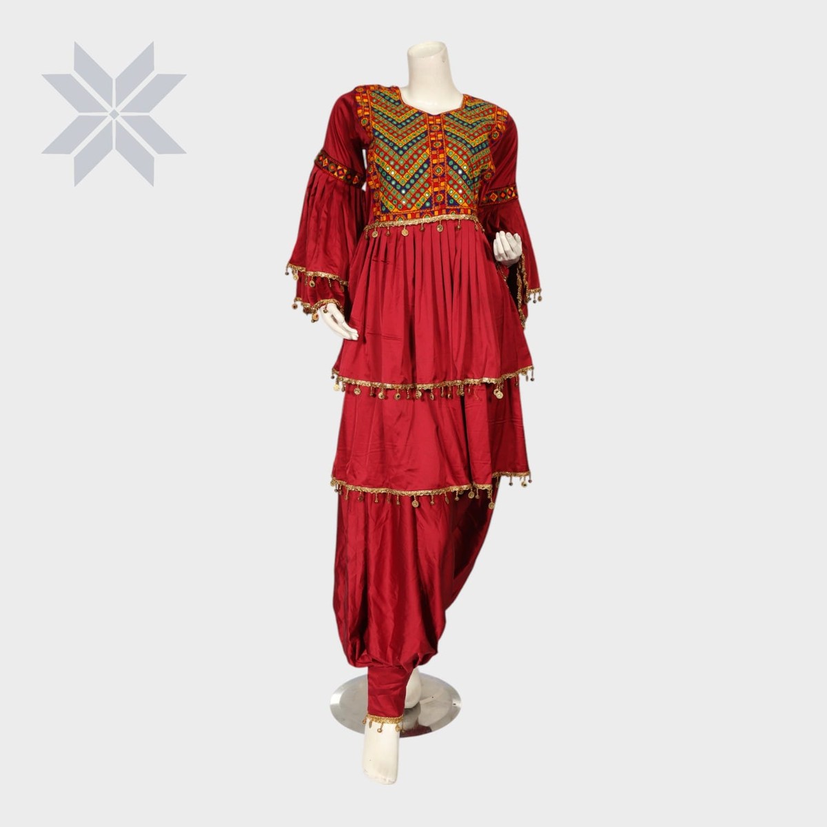 Rohina Red Tiered Dress – Traditional Embroidered Coin Set 1