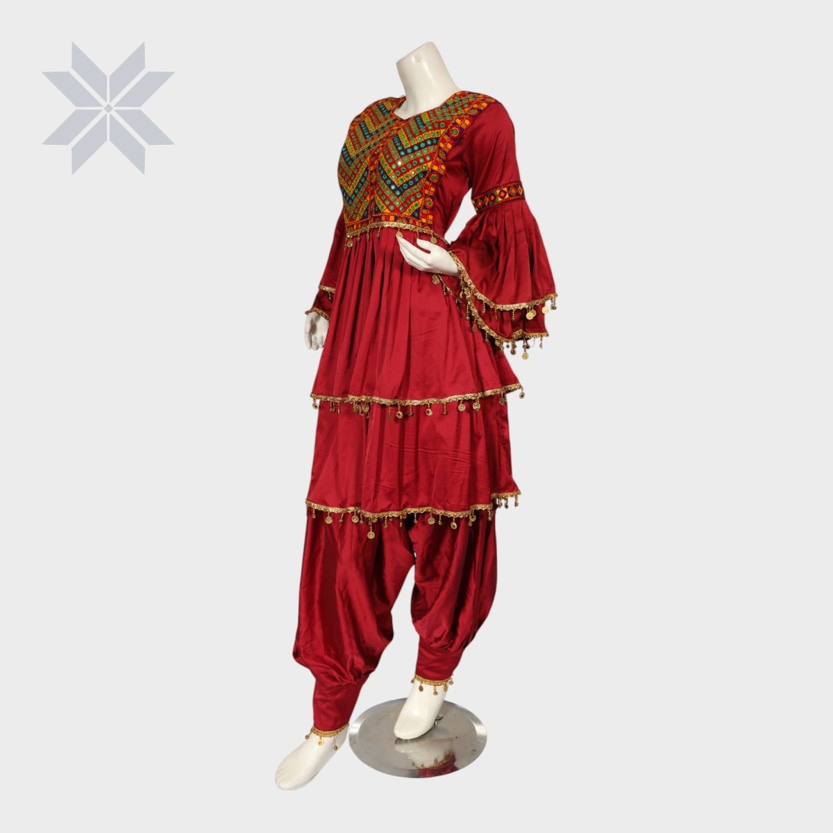 Rohina Red Tiered Dress – Traditional Embroidered Coin Set 5