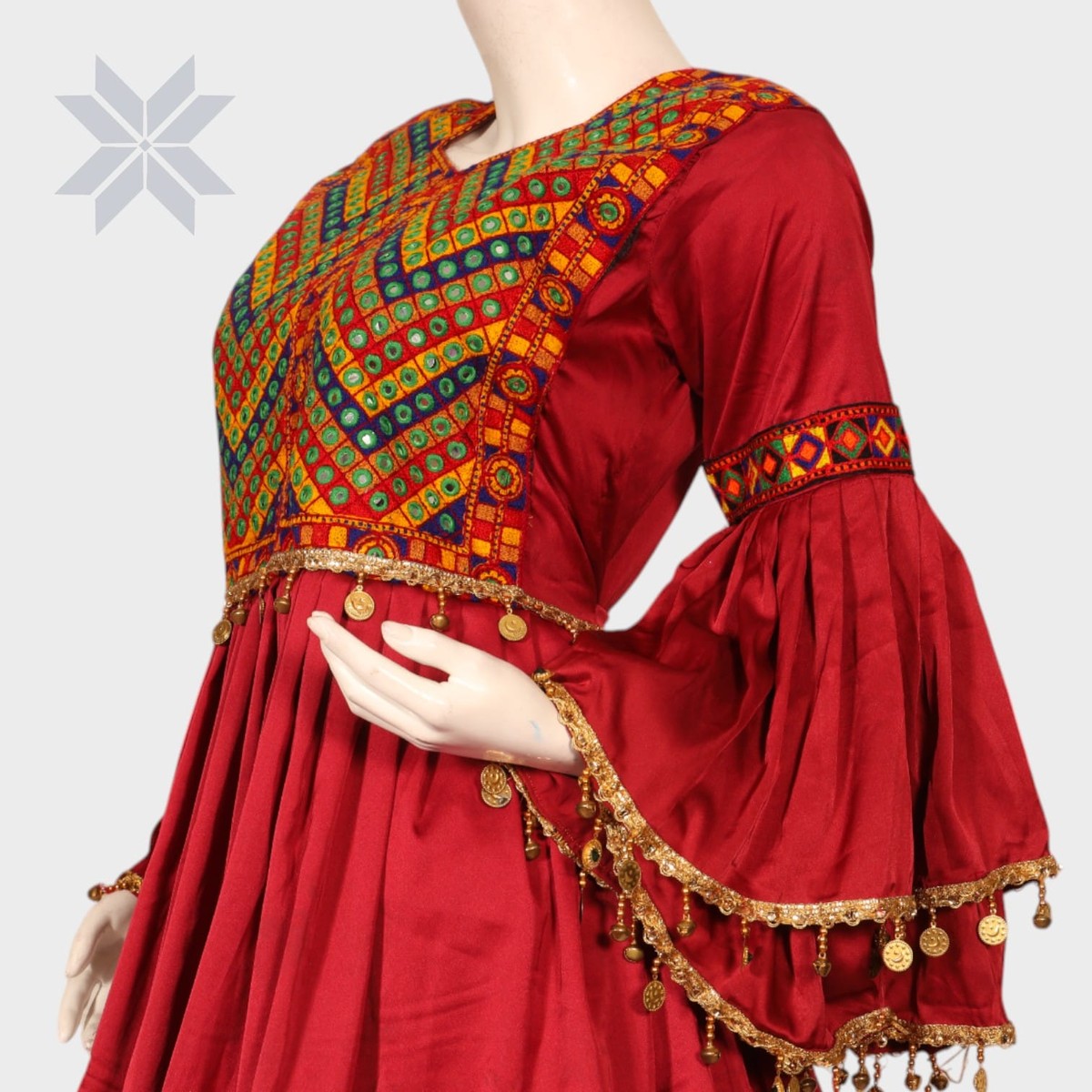 Rohina Red Tiered Dress – Traditional Embroidered Coin Set 2