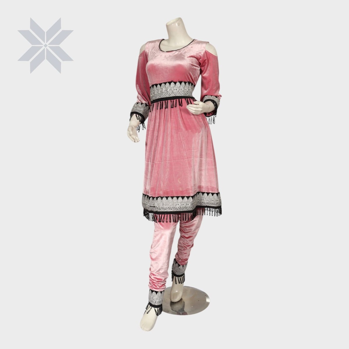 Layla Velvet Glam Set – Pink with Black Fringe Edition 1