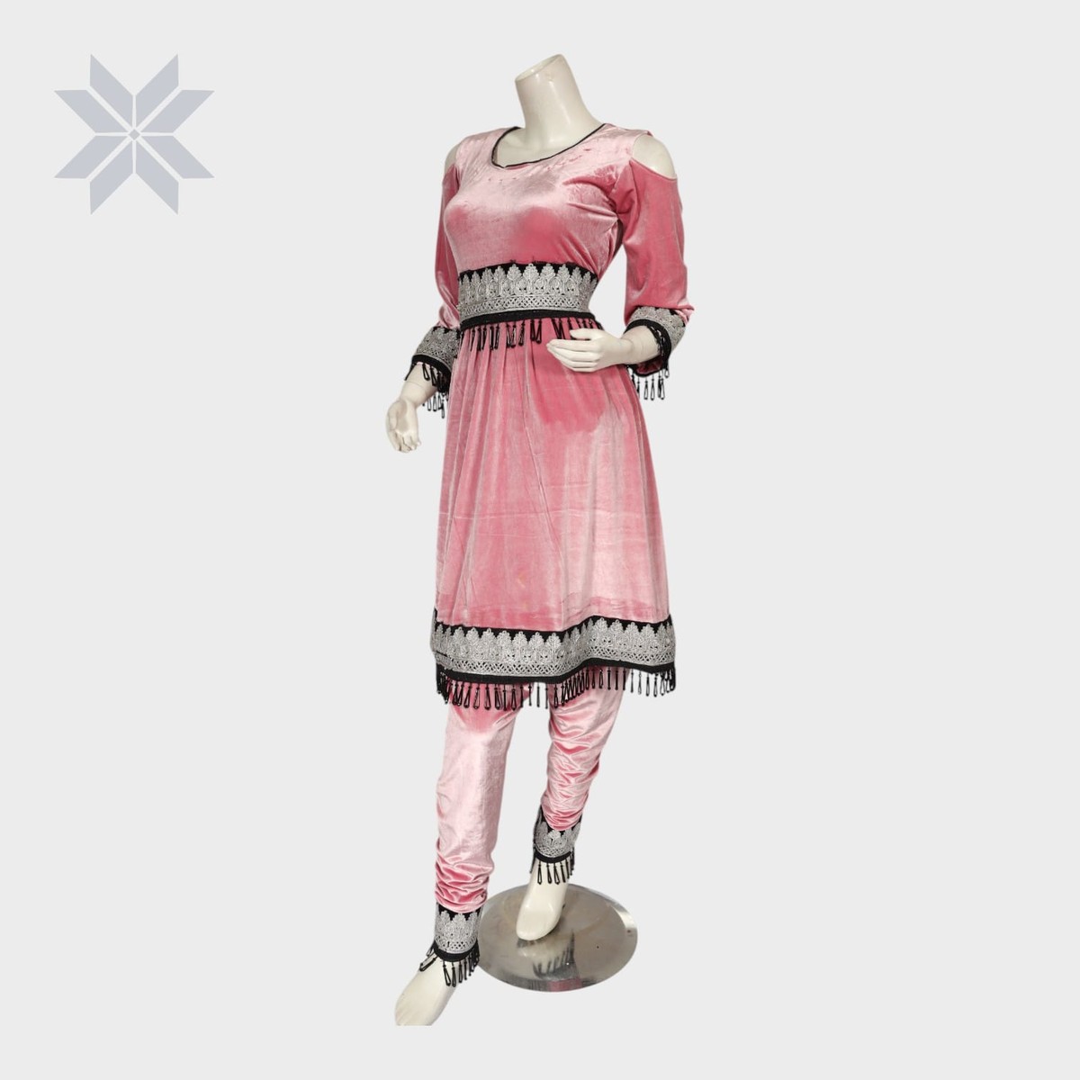 Layla Velvet Glam Set – Pink with Black Fringe Edition 2