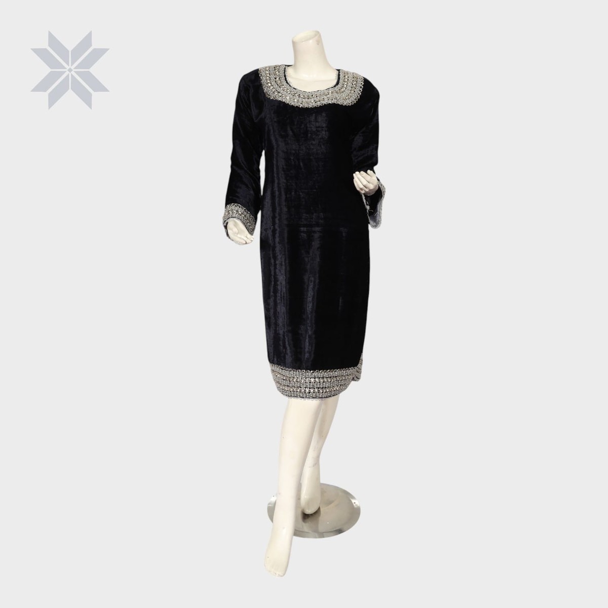 Noor Velvet Elegance Dress – Black with Silver Handwork 1