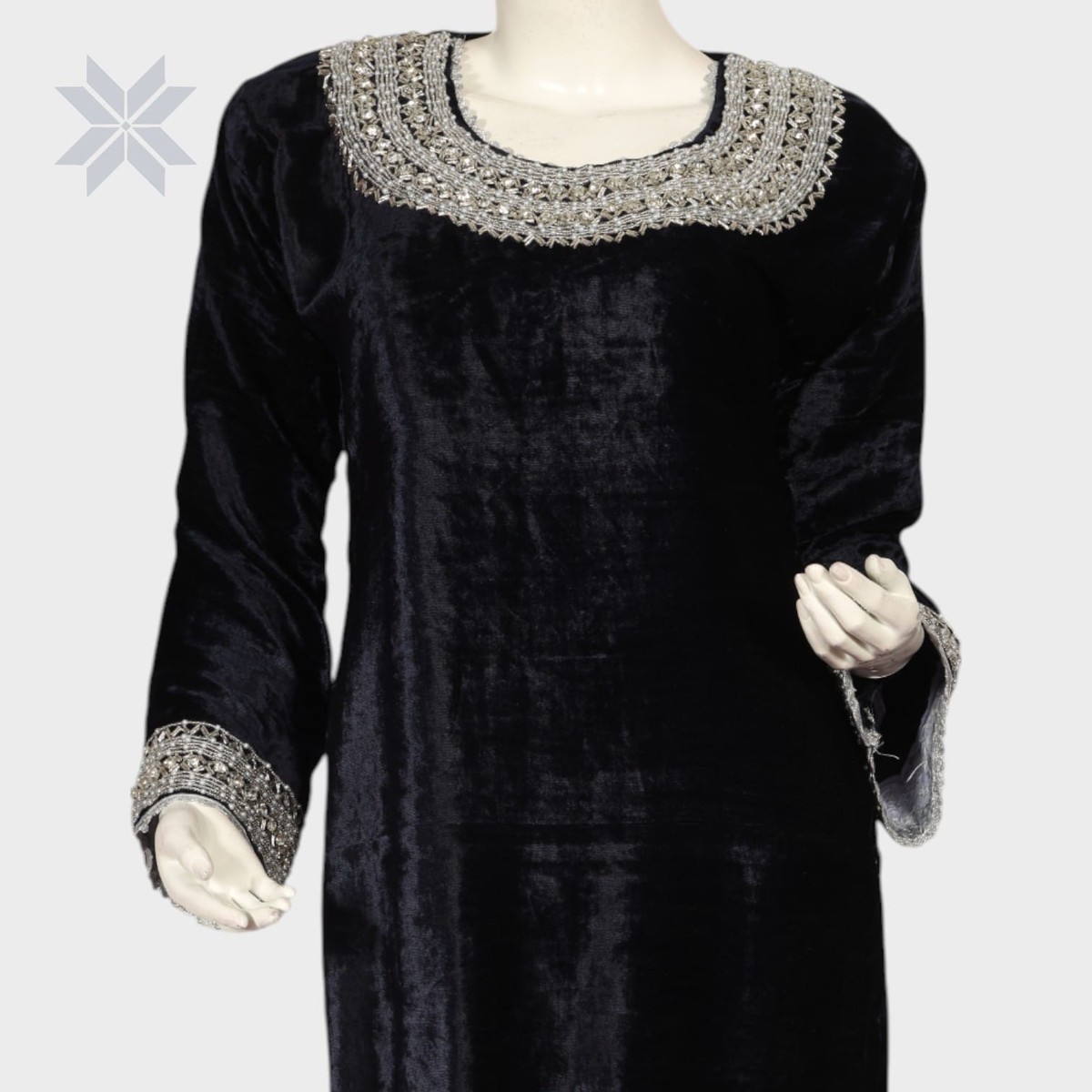 Noor Velvet Elegance Dress – Black with Silver Handwork 5