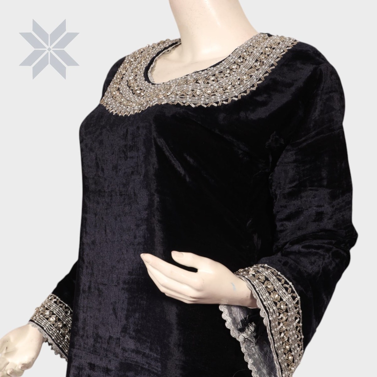 Noor Velvet Elegance Dress – Black with Silver Handwork 3