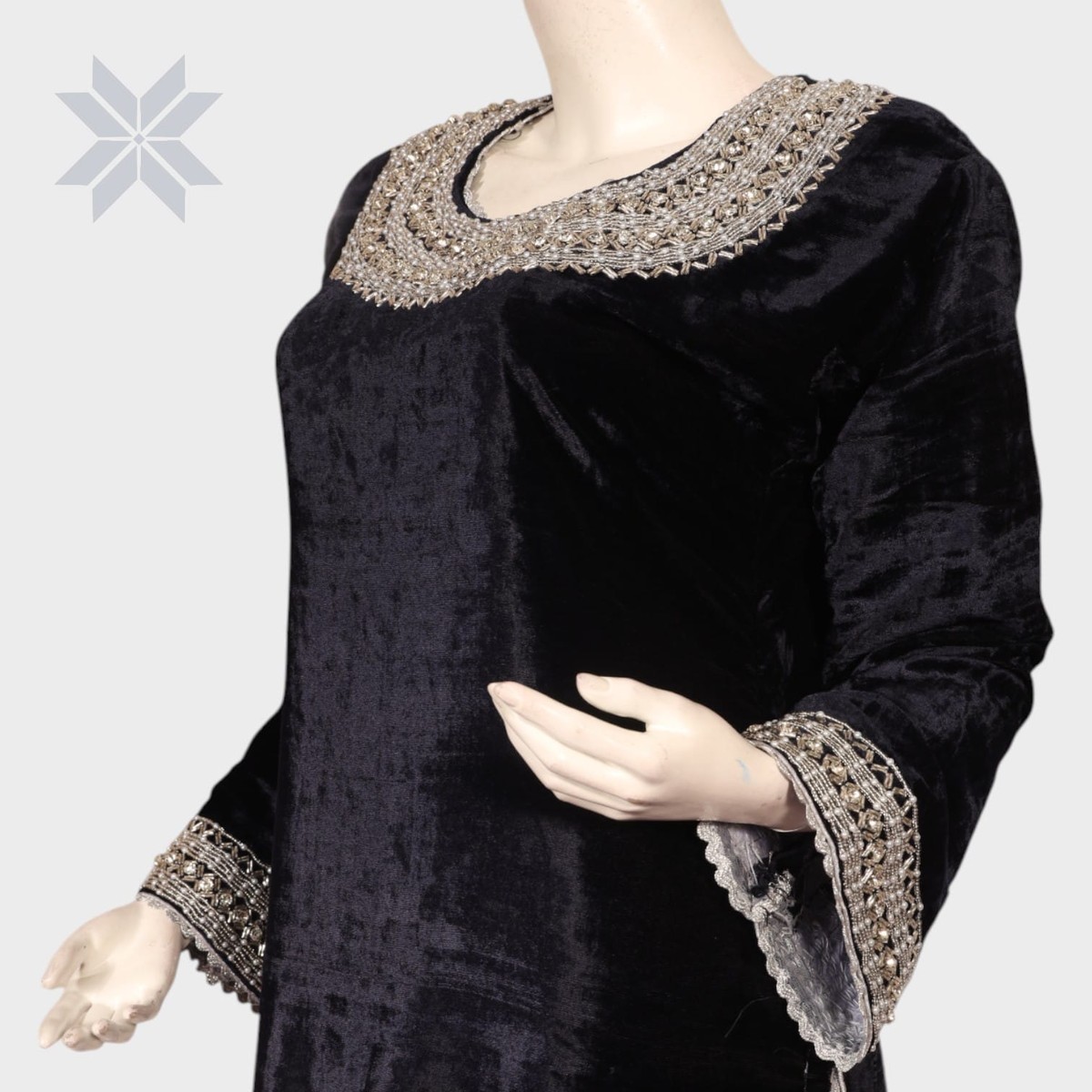 Noor Velvet Elegance Dress – Black with Silver Handwork 4