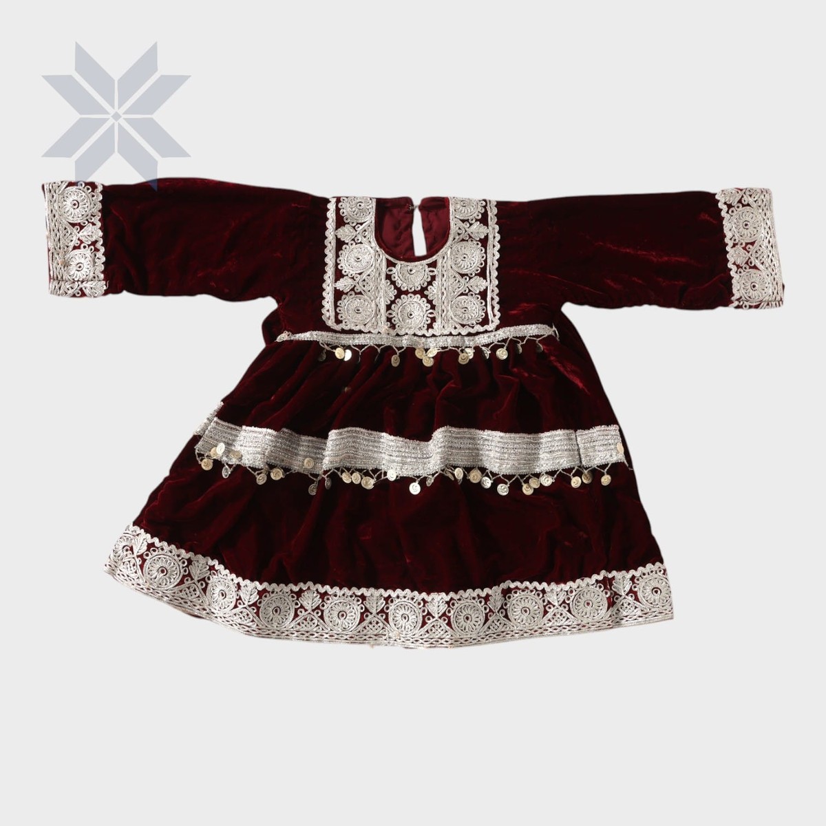 Lalzada Baby Velvet Dress – Maroon with Silver Embroidery 1